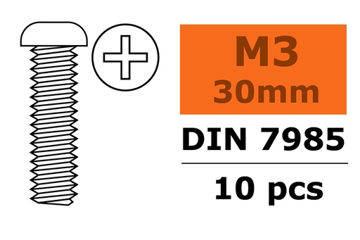 [ GF-0170-014 ] Bolcilinderschroef - Philips - M3X30 - Gegalvaniseerd staal  - 10 st 