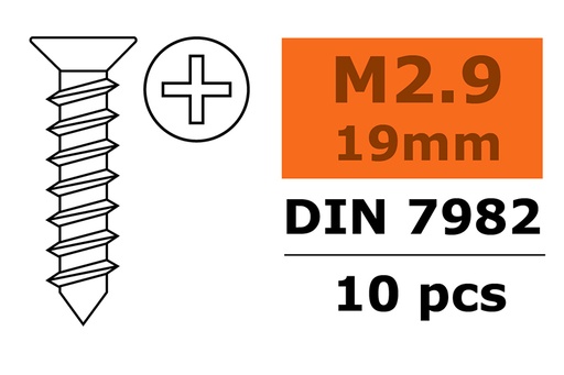 [ GF-0176-005 ] Zelftappende verzonkenkopschroef - 2,9X19mm - Gegalvaniseerd staal - 10 st 