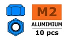 [ GF-0400-024 ] Aluminium zelfborgende zeskantmoer - M2 - Blauw - 10 st 