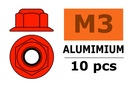[ GF-0401-035 ] Aluminium zelfborgende zeskantmoer met flens - M3 - Rood - 10 st 