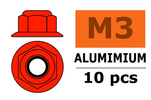 [ GF-0401-035 ] Aluminium zelfborgende zeskantmoer met flens - M3 - Rood - 10 st 