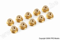 [ GF-0401-040 ] Aluminium zelfborgende zeskantmoer met flens - M4 - Goud - 10 st 