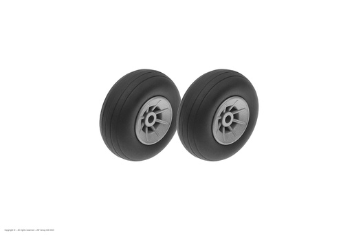 [ GF-3165-001 ] Vliegtuig wielen - Rubber met Nylon velg - 38mm - As Dia. 3mm - 2 st 