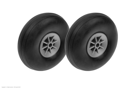 [ GF-3165-005 ] Vliegtuig wielen - Rubber met Nylon velg - 63mm - As Dia. 4mm - 2 st 