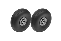 [ GF-3165-004 ] Vliegtuig wielen - Rubber met Nylon velg - 57mm - As Dia. 3mm - 2 st 