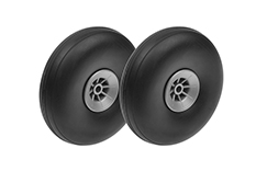 [ GF-3165-007 ] Vliegtuig wielen - Rubber met Nylon velg - 73mm - As Dia. 4mm - 2 st 