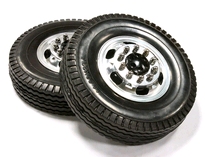 [ INC25546BLACK ] ALU FRONT WHEEL + TIRE SET FOR TAMIYA 1/14 